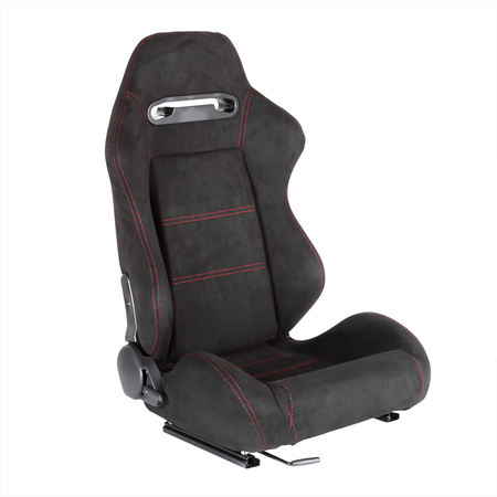 SPEC-D TUNING Racing Seat - Black Suede With Red Stitching  - Right Side RS-2495R